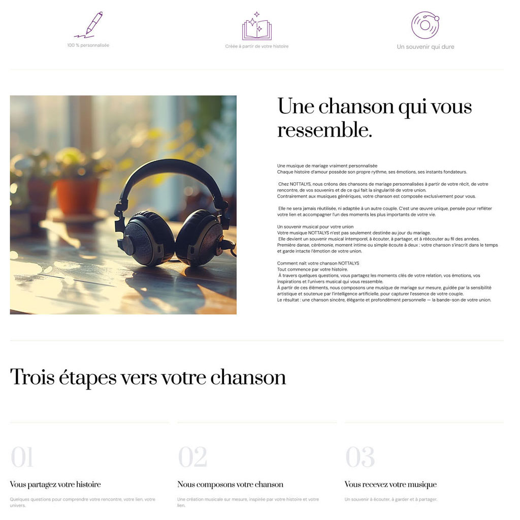 Final product — landing page, example flow, mobile UI